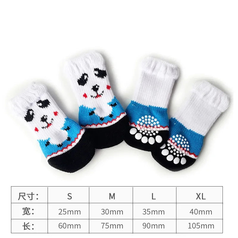 4 Pcs/set of Cute Pet Dog Socks with Printed Non-slip Cat and Puppy Shoes To Protect and Prevent Dirt Warm Pet Socks