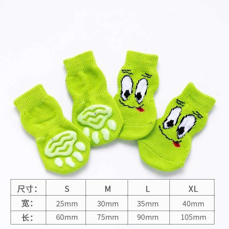 4 Pcs/set of Cute Pet Dog Socks with Printed Non-slip Cat and Puppy Shoes To Protect and Prevent Dirt Warm Pet Socks