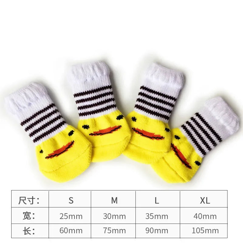 4 Pcs/set of Cute Pet Dog Socks with Printed Non-slip Cat and Puppy Shoes To Protect and Prevent Dirt Warm Pet Socks