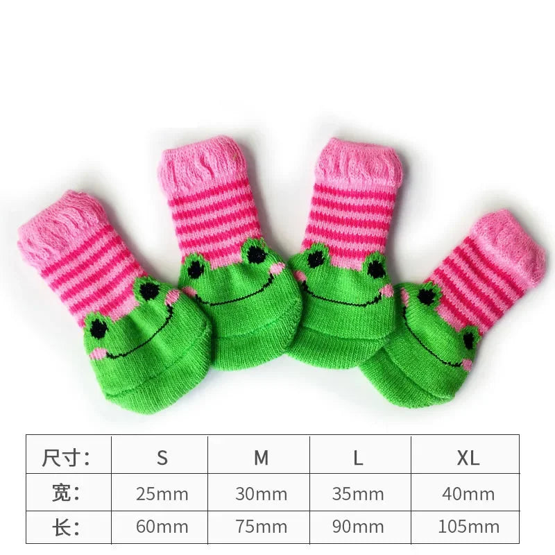 4 Pcs/set of Cute Pet Dog Socks with Printed Non-slip Cat and Puppy Shoes To Protect and Prevent Dirt Warm Pet Socks