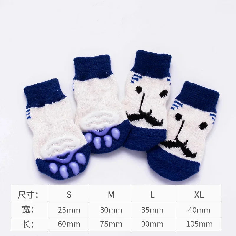 4 Pcs/set of Cute Pet Dog Socks with Printed Non-slip Cat and Puppy Shoes To Protect and Prevent Dirt Warm Pet Socks